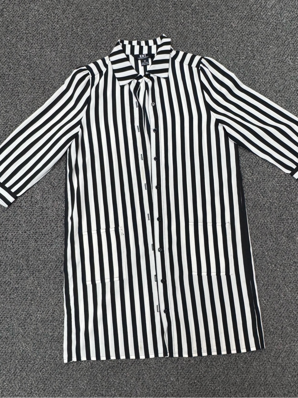 Black & White Vertical Stripe Tunic Button-Down Shirt